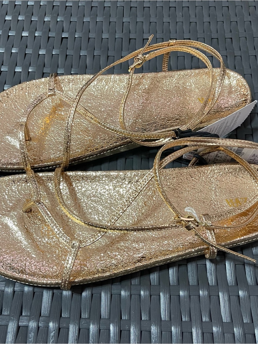 Zara Metallic Gold Strappy Flat Sandals